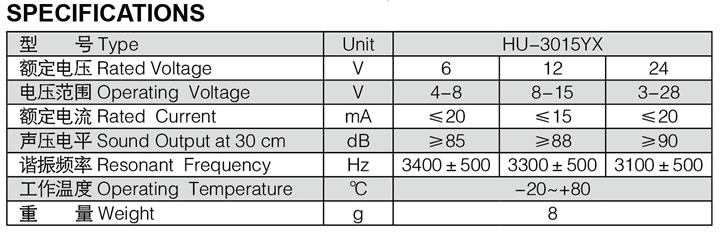 有源壓電式蜂鳴器3015